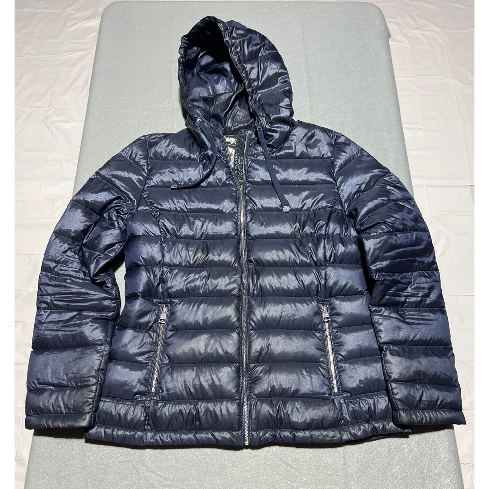 Andrew Marc Womens Navy Blue Packable Lightweight Premium Down Puffer Jacket M